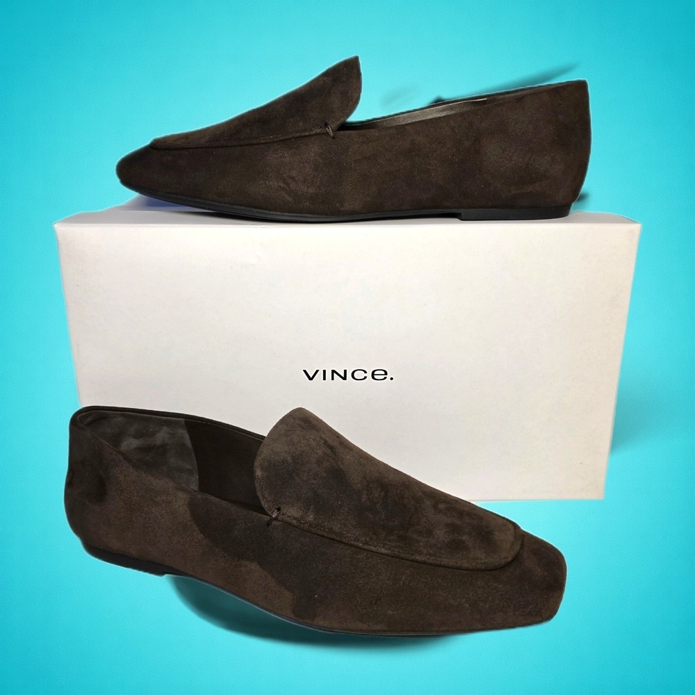 New Women's VINCE Clover Brown/Cacao Leather Suede Loafers, Size 6.5 M